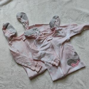 Lot Of 2 Footed Sleepers | Sleep And Plays For Twins | Pink & White Whales | 24M